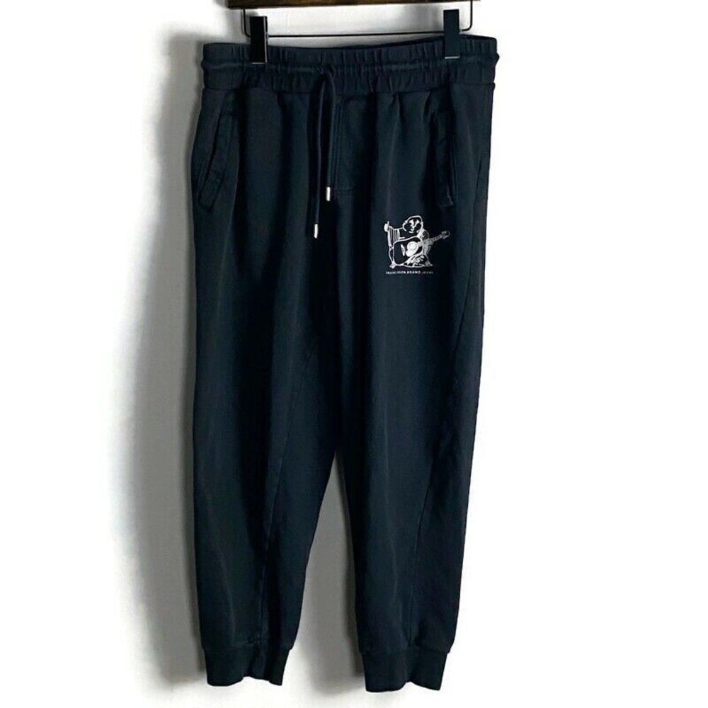 TRUE RELIGION Mens Black Welt Pocket Jogger Sweatpants Size L Drawstring Logo